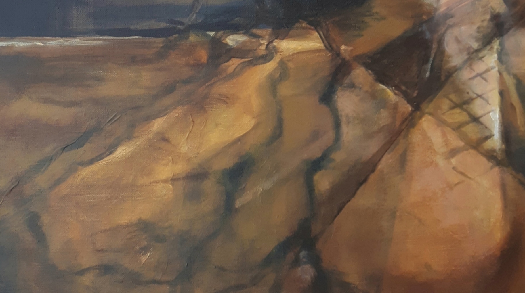 Acrylique sur toile d'une maison dans la nuit recevant l'ombre d'un arbre, par la peintre Juliette Lamarca, Galerie Virginie Baro