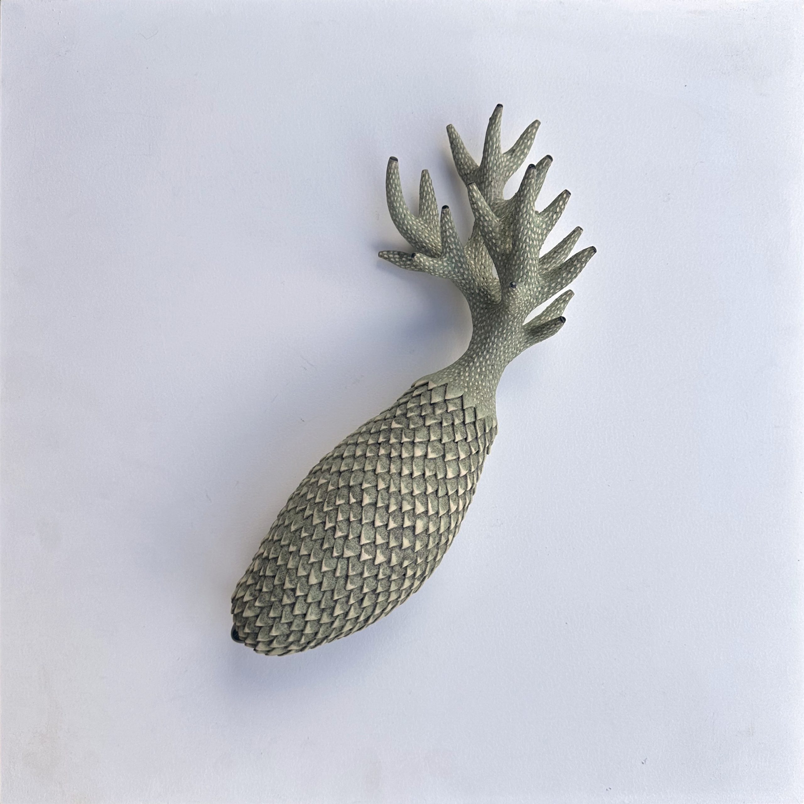 Céramique contemporaine modelée, engobée, émaillée évoquant un végétal par Éliane Monnin, représentée par la Galerie Virginie Baro