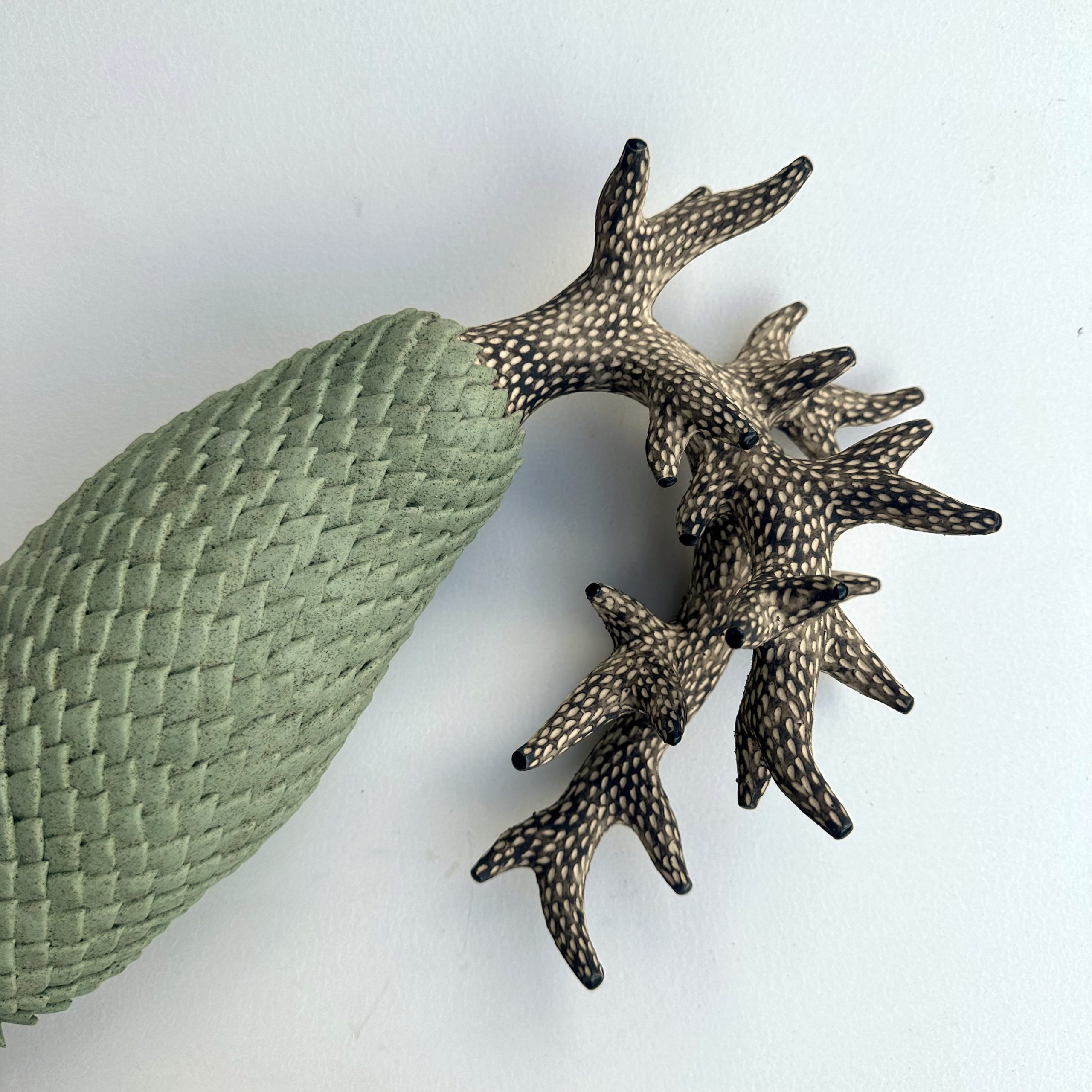 Céramique contemporaine modelée, engobée, émaillée évoquant un végétal par Éliane Monnin, représentée par la Galerie Virginie Baro
